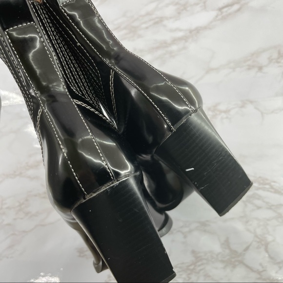 Zara Topstitched Black Patent Leather Western Boots Heeled Square Toe Slip On 5 - Picture 6 of 8